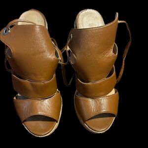 Tan and brown Dr.Schols leather wedges